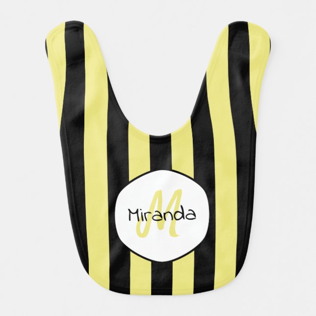 Striped Cucumber Beetle Pattern Name and Monogram Baby Bib (Front)