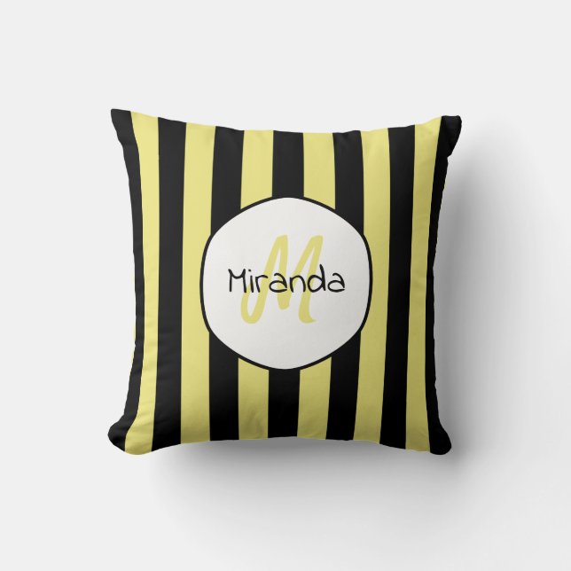 Striped Cucumber Beetle Pattern Name and Monogram Throw Pillow (Front)