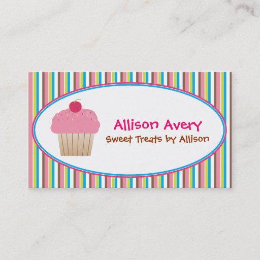 Customizable Striped Cupcake Calling Business Card