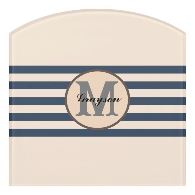 Striped custom monogram baby name bodysuit door sign (Contour Front)