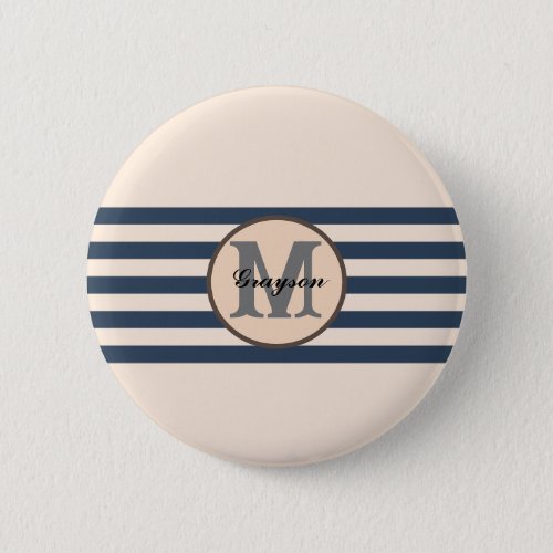 Striped custom monogram baby name  button