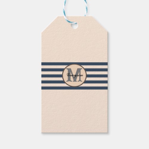 Striped custom monogram baby name  gift tags