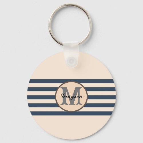 Striped custom monogram baby name  keychain