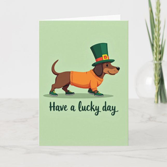 Striped Dachshund Lucky Day Card (Front)