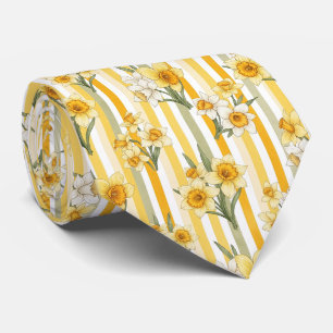 Striped Daffodil Floral Pattern Neck Tie