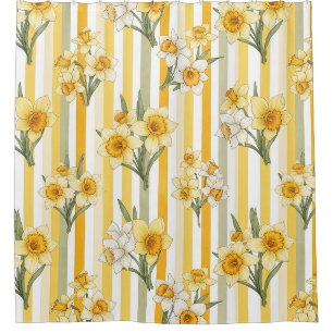 Striped Daffodil Floral Pattern Shower Curtain