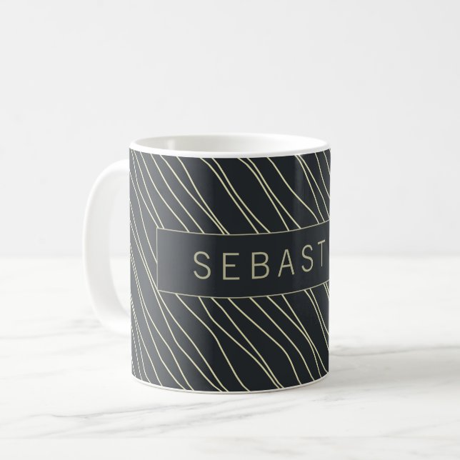 Striped Dark Blue Pattern Personalized Coffee Mug (Front Left)