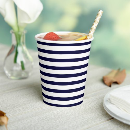 Striped dark navy blue white horizontal stripes paper cups