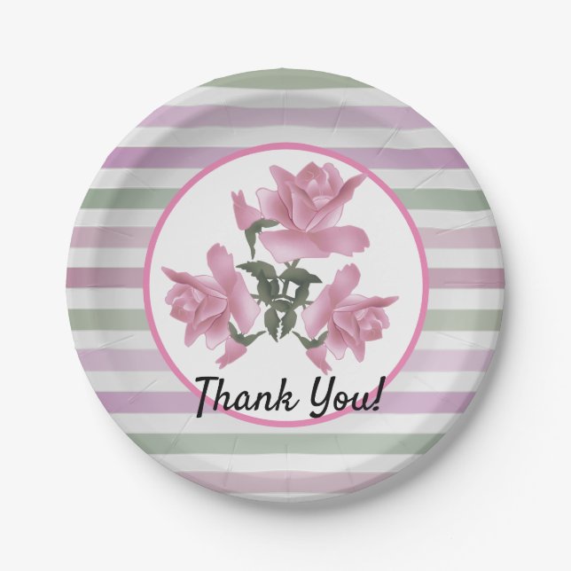 Striped delicate pattern classic round sticker paper plates (Front)