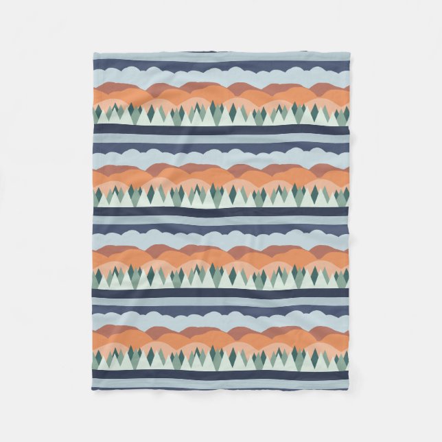 Striped Desert Mountain Lamdscape Neutral Pattern Fleece Blanket (Front)