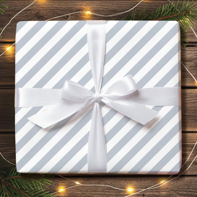 Striped Diagonal Holiday Simple Gray White Wrapping Paper (Creator Uploaded)