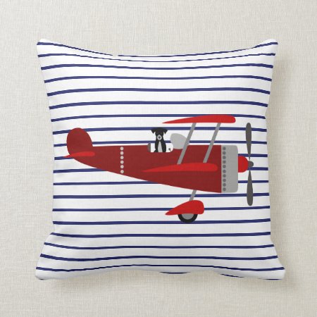 Striped Dog In Airplane Throw Pillow