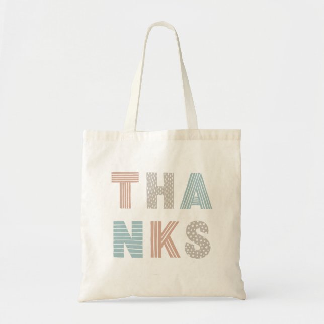 Striped & Dotted Typography | Minimalist Thank You Tote Bag (Front)