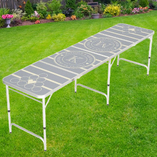 Striped Dove Gray Wedding Monogram Heart Beer Pong Table