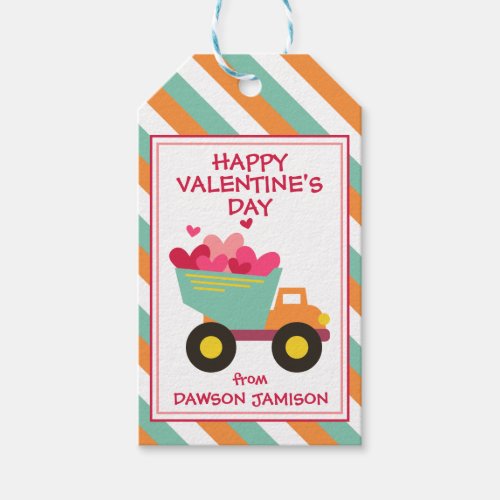 Striped Dump Truck Personalized Gift Tags