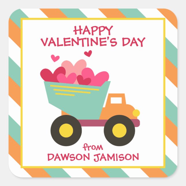 Striped Dump Truck Personalized Stickers (Front)