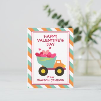Striped Dump Truck Personalized Valentine's Cards | Zazzle