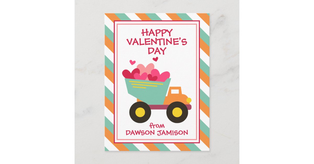 Striped Dump Truck Personalized Valentine's Cards | Zazzle