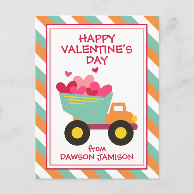 Striped Dump Truck Personalized Valentines Cards Zazzle