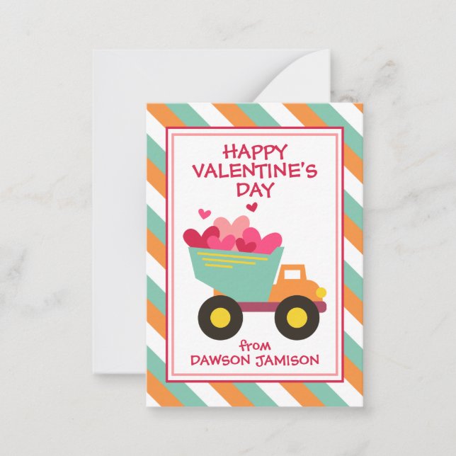 Striped Dump Truck Valentine's Classroom Cards (Front)