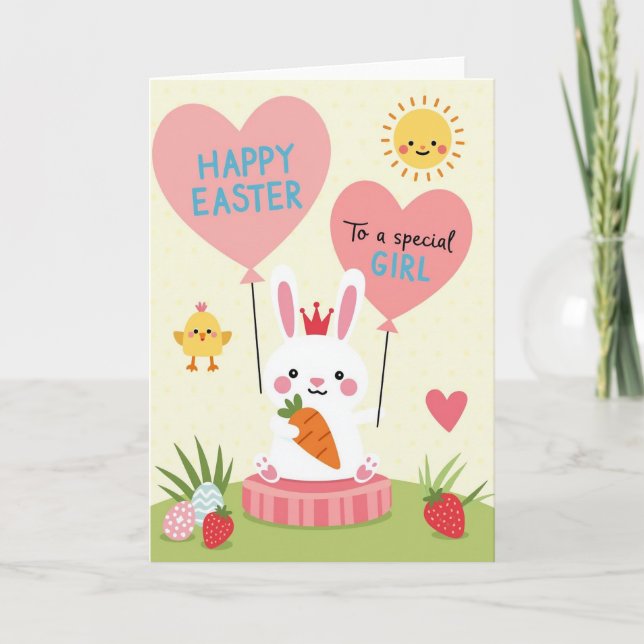 Striped Easter Bunny Girl Card (Front)