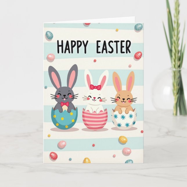 Striped Easter Rabbit Scene Card (Front)
