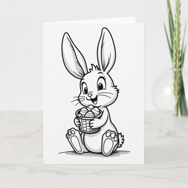 Striped Egg Basket Rabbit Card (Front)