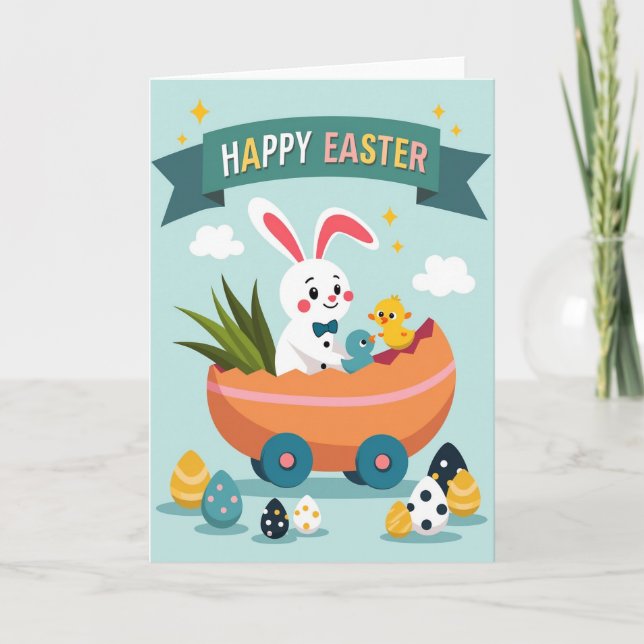 Striped Egg Cart Celebration Card (Front)