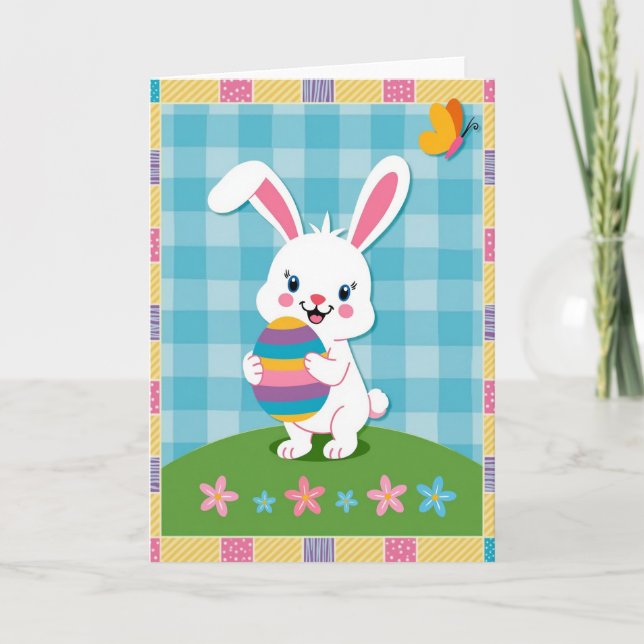 Striped Egg Happy Rabbit Card (Front)
