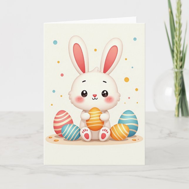 Striped Egg Rabbit Friend Card (Front)
