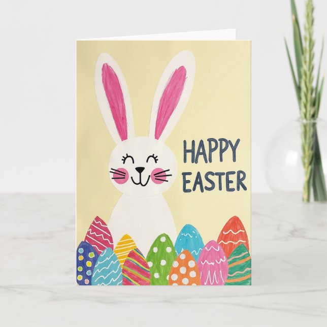 Striped Egg Rabbit Paper Card (Front)