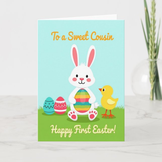 Striped Egg Rabbit Scene Card (Front)