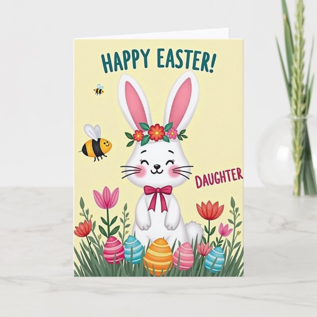 Striped Egg Rabbit Spring Card (Front)