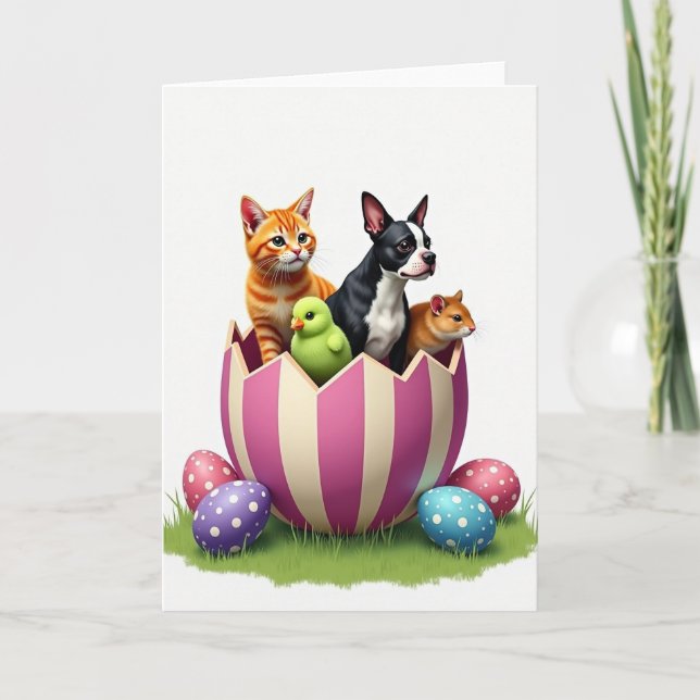 Striped Egg Springtime Friends Card (Front)