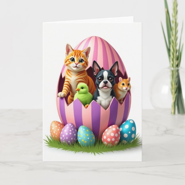 Striped Egg Springtime Scene Card (Front)