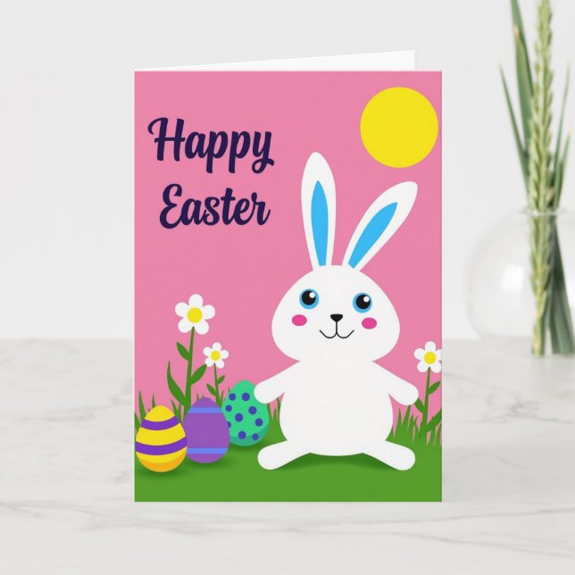 Striped Eggs Rabbit Spring Card (Front)