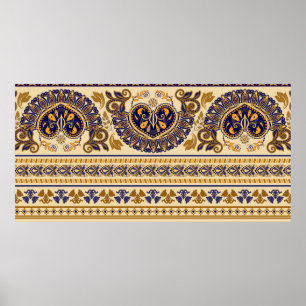 Striped egyptian seamless pattern. Colorful floral Poster