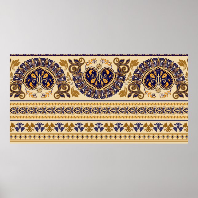 Striped egyptian seamless pattern. Colorful floral Poster (Front)