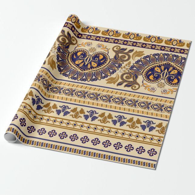 Striped egyptian seamless pattern. Colorful floral Wrapping Paper (Unrolled)