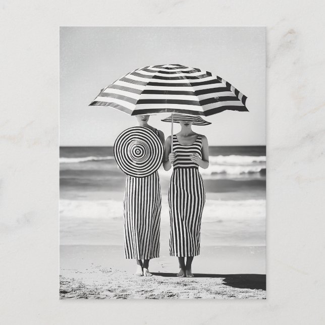 Striped Elegance by the Sea Postcard (Front)
