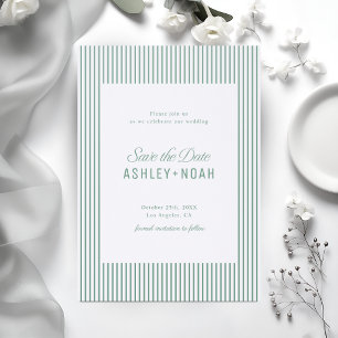 Striped Elegance Classy Script Save The Date Letterpress Photo Cards