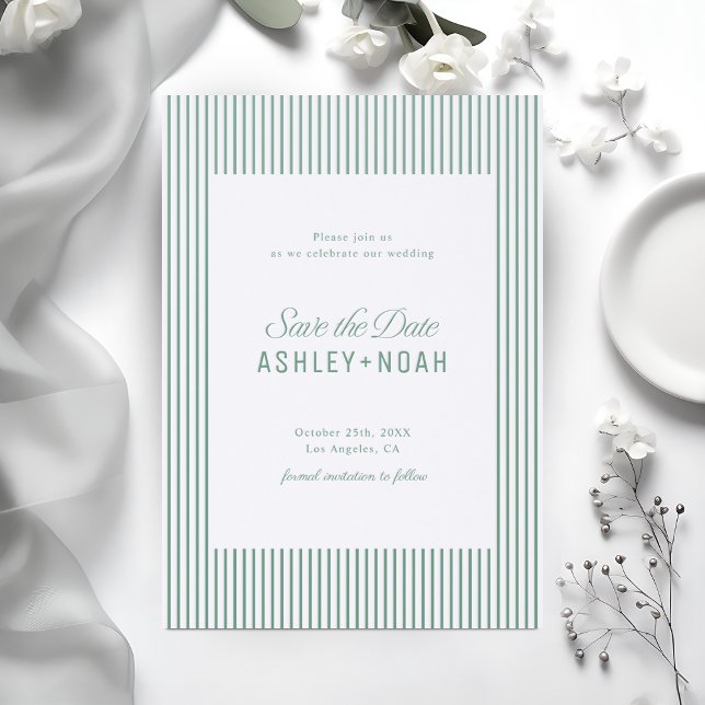 Striped Elegance Classy Script Save The Date Letterpress Photo Cards (Striped Elegance Classy Script Save The Date Letterpress Photo Cards)