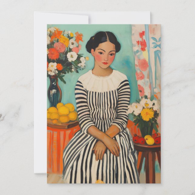 Striped Elegance with Flowers Holiday Card (Front)