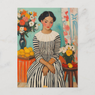 Striped Elegance with Flowers Holiday Postcard