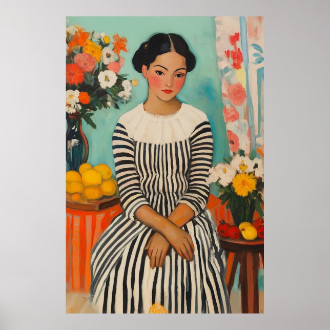Striped Elegance with Flowers Poster (Front)