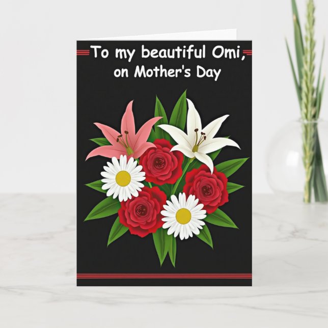 Striped Elegant Bouquet Mothers Card (Front)