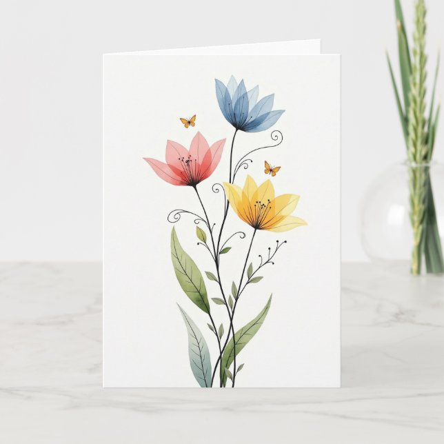 Striped Elegant Flower Bloom Card (Front)