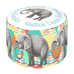 Striped Elephant Abstract Mustache Art Pouf