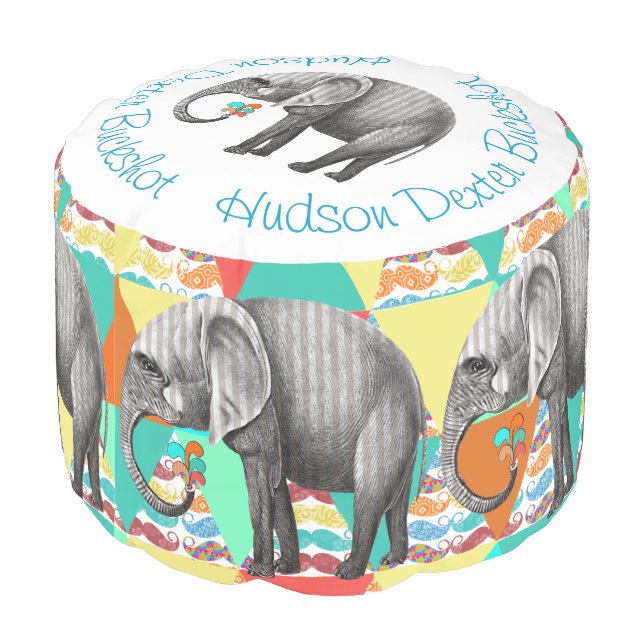Striped Elephant Abstract Mustache Art Pouf (Angled Back)