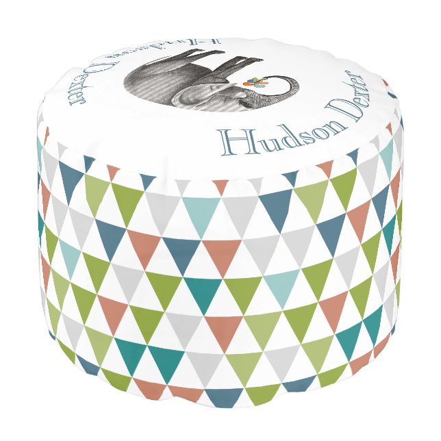 Striped Elephant Abstract Triangle Bunting Art Pouf (Angled Front)